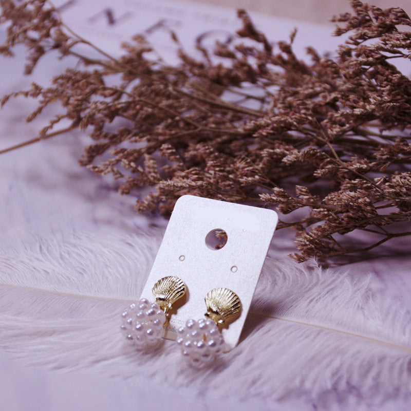 Seashell Studs with Pearl In Gold