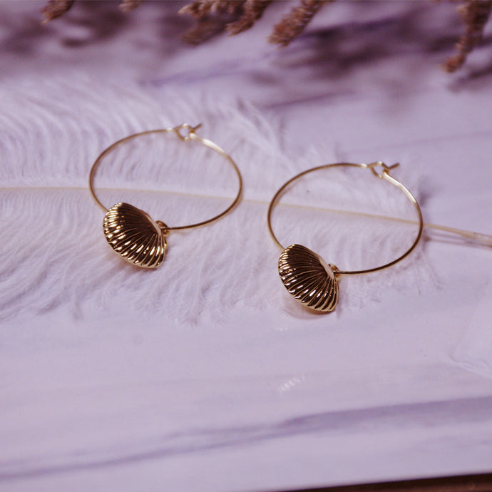 Dangling Seashell Hoops In Gold