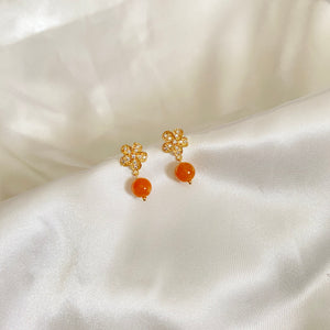 Premium Floral Orange Jade Earring