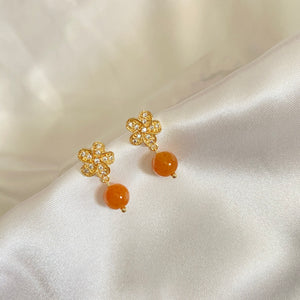 Premium Floral Orange Jade Earring