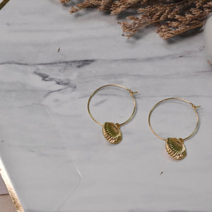 Dangling Seashell Hoops In Gold