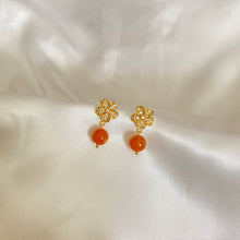 Load image into Gallery viewer, Premium Floral Orange Jade Earring