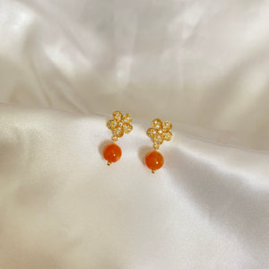 Premium Floral Orange Jade Earring